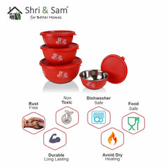 Stainless Steel 4 PCS Microwave Friendly Red Storage Bowl Europa