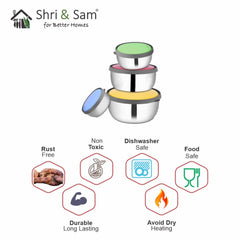 Stainless Steel 4 PCS Storage Container with Multi Color Lid Fresca