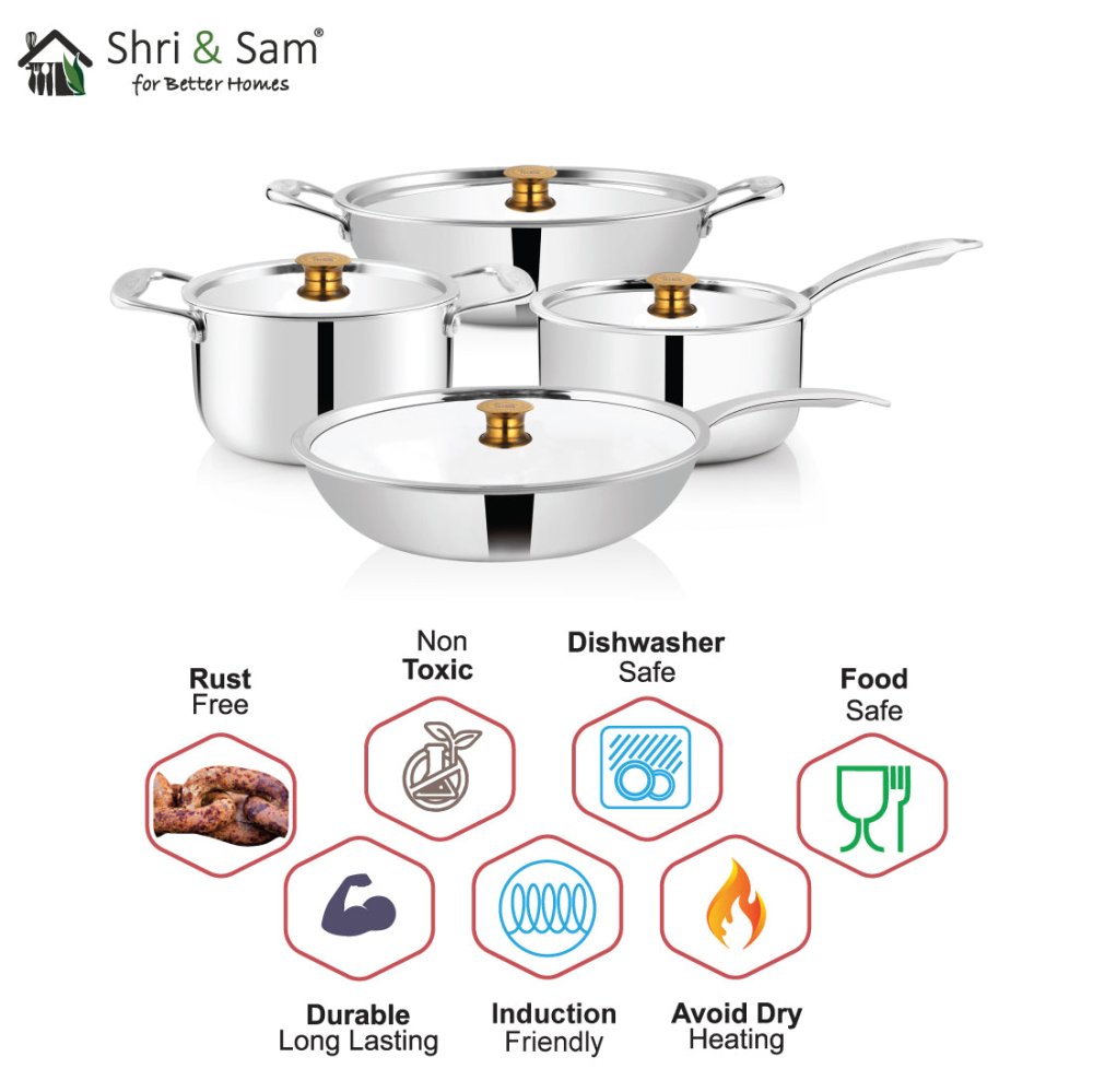 Stainless Steel 4 PCS Triply Cookware Set Triplica