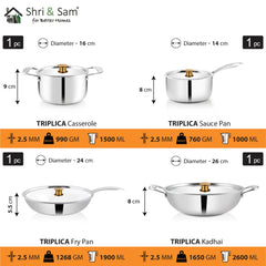 Stainless Steel 4 PCS Triply Cookware Set Triplica