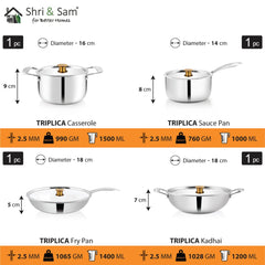 Stainless Steel 4 PCS Triply STARTER Cookware Set Triplica