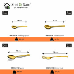 Stainless Steel 42 PCS Dinner Set (3 People) with Gold PVD Coating Majestic