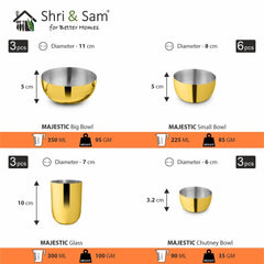 Stainless Steel 42 PCS Dinner Set (3 People) with Gold PVD Coating Majestic