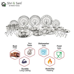 Stainless Steel 50 Pcs Dinner Set (6 People) Shagun with Peacock Laser Deign