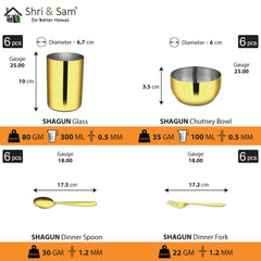 Stainless Steel 50 PCS Dinner Set with Gold PVD Coating (6 People) Shagun