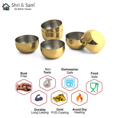 Stainless Steel 6 PCS Chutney Bowl with Gold PVD Coating Majestic