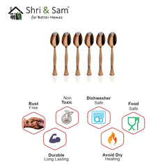Stainless Steel 6 PCS Cutlery with Rose Gold PVD Coating Spork 2 IN 1