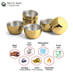 Stainless Steel 6 PCS Double Wall Bowl with Gold PVD Coating Nikki
