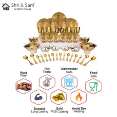 Stainless Steel 64 PCS Dinner Set (6 People) with Gold PVD Coating and Laser Signature - Matt