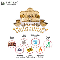 Stainless Steel 64 PCS Dinner Set (6 People) with Gold PVD Coating and Laser Signature - Shiny