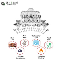 Stainless Steel 64 PCS Dinner Set (6 People) with Laser Signature - Shiny