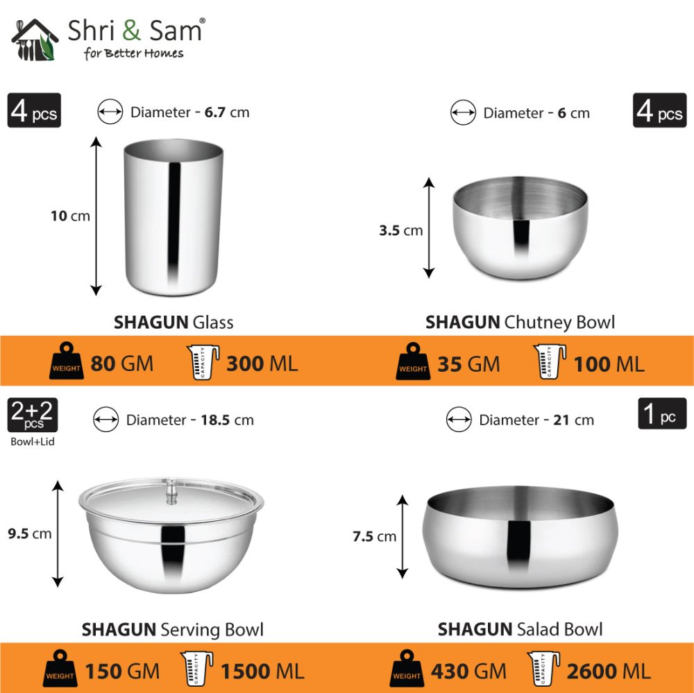 Stainless Steel 65 PCS Dinner Set (4 People) Shagun