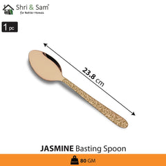 Stainless Steel Basting Spoon Solid with Rose Gold PVD Coating and Laser Jasmine