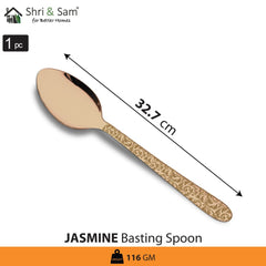 Stainless Steel Basting Spoon Solid with Rose Gold PVD Coating and Laser Jasmine