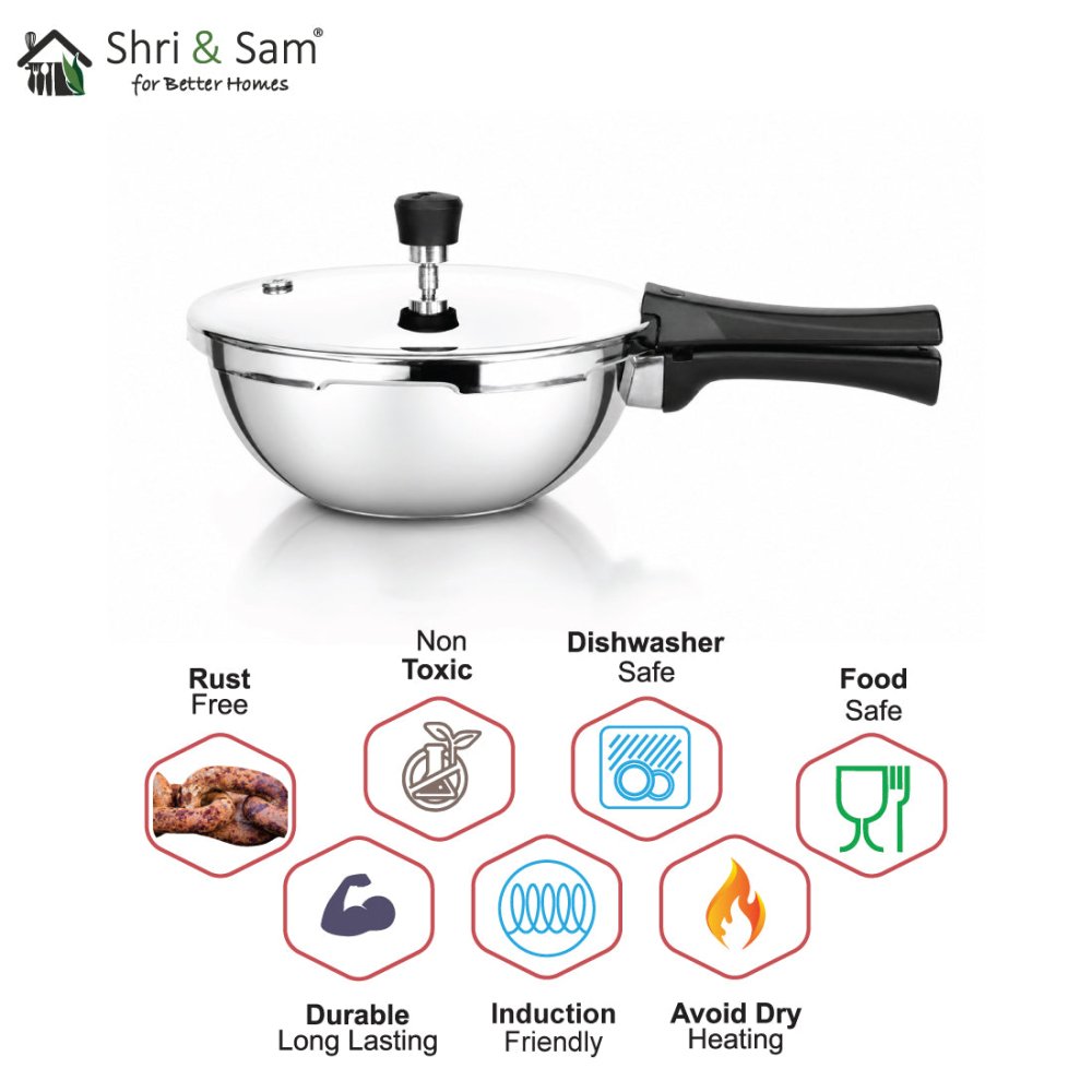 Stainless Steel Bharat Triply Kadhai Pressure Cooker 2.5 Ltr