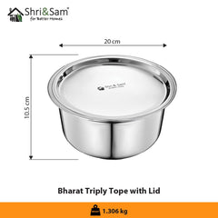 Stainless Steel Bharat Triply Tope with Lid