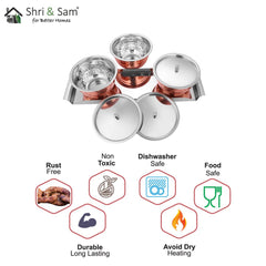 Stainless Steel Copper Hammered Serving Bowl Set with SS Lid and Tray Miska