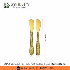Stainless Steel Cutlery with Gold PVD Coating & Laser Jasmine