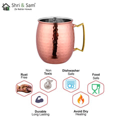 Stainless Steel Hammered Copper Mug with Golden Handle Mule