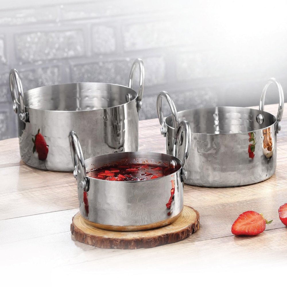 Stainless Steel Hammered Serving Donga Set of 3 Pcs