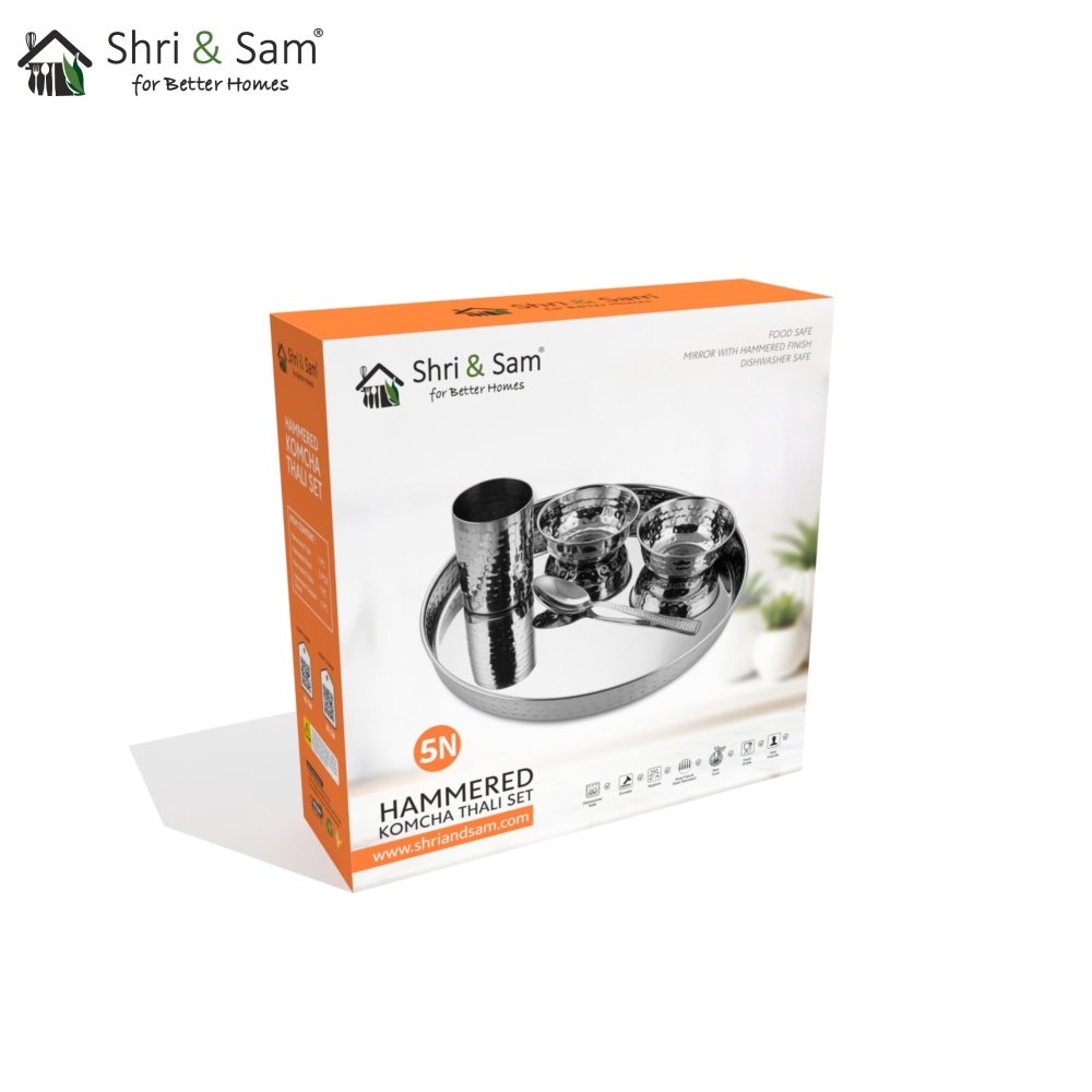 Stainless Steel Hammered Thali Set 28 CM Komcha