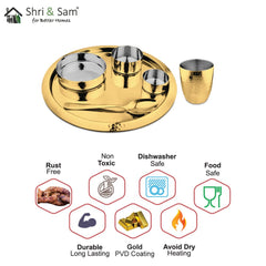 Stainless Steel Hammered Thali Set with Gold PVD Coating King
