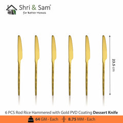 Stainless Steel Hand Crafted 24 PCS Cutlery Set with PVD Coating Rod Rice Hammered