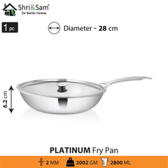 Stainless Steel Heavy Weight Fry Pan with SS Lid Platinum