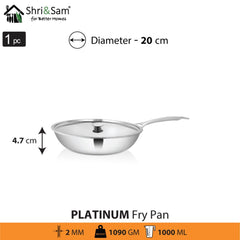 Stainless Steel Heavy Weight Fry Pan with SS Lid Platinum