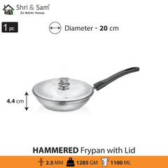 Stainless Steel Heavy Weight Hammered Fry Pan with SS Lid