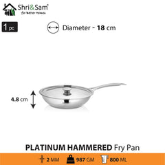 Stainless Steel Heavy Weight Hammered Fry Pan with SS Lid Platinum
