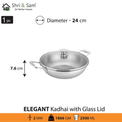 Stainless Steel Heavy Weight Hammered Kadhai with Glass Lid Elegant