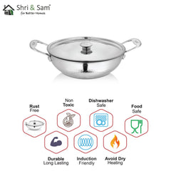 Stainless Steel Heavy Weight Hammered Kadhai with SS Lid Platinum