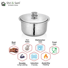 Stainless Steel Heavy Weight Hammered Patila with SS Lid