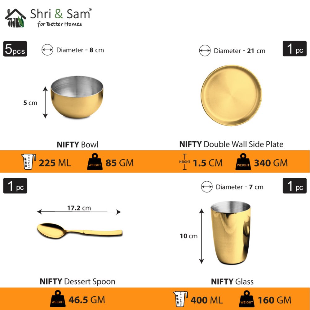 Stainless Steel Personalized Thali Set with Gold PVD Coating Nifty (Customized Name)