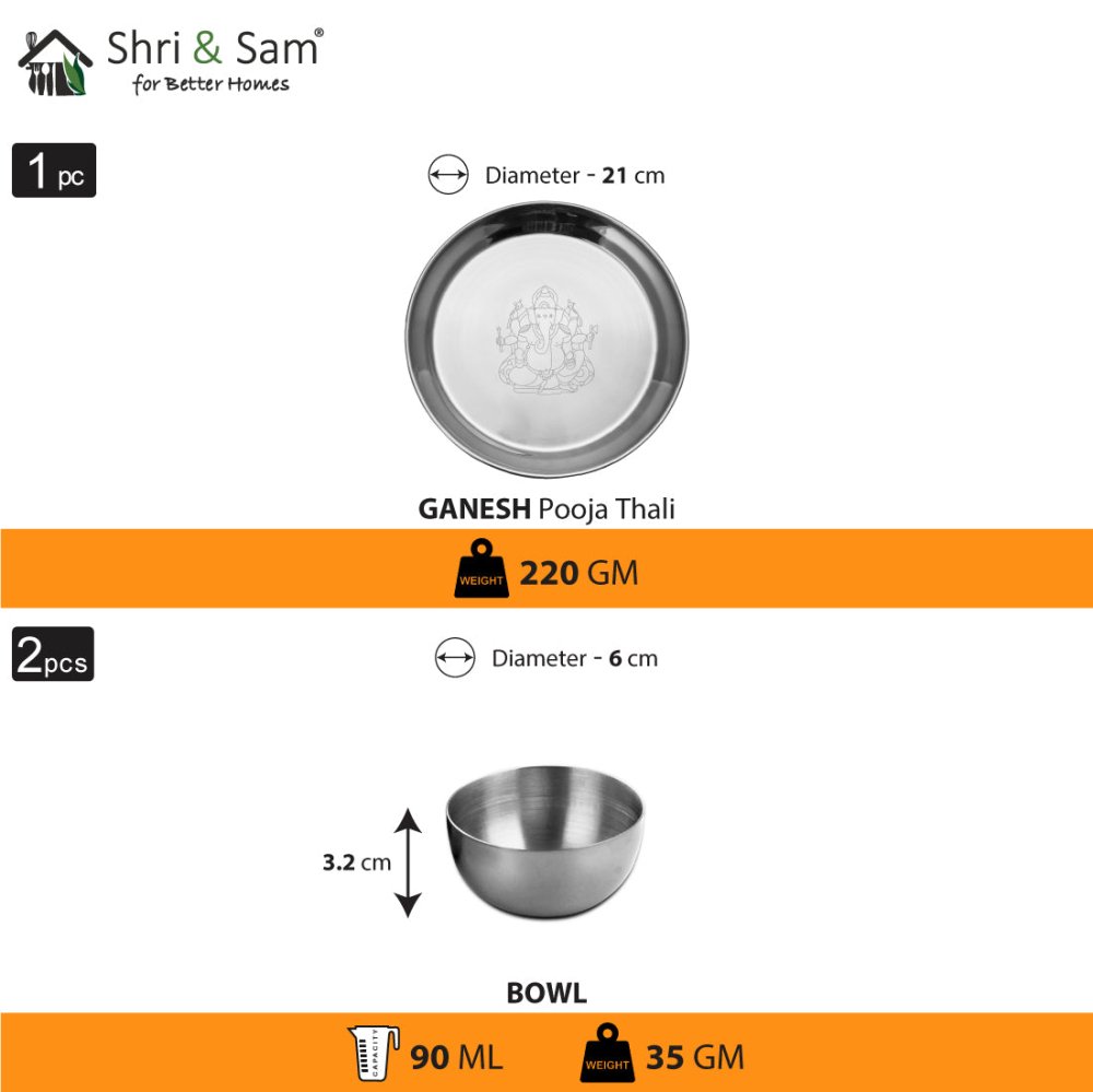 Stainless Steel Pooja Thali Set Ganesh