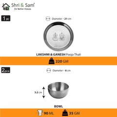 Stainless Steel Pooja Thali Set Laxmi & Ganesh