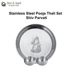 Stainless Steel Pooja Thali Set Shiv Parvati