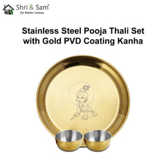 Stainless Steel Pooja Thali Set with Gold PVD Coating Kanha