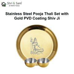 Stainless Steel Pooja Thali Set with Gold PVD Coating Shiv