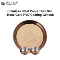 Stainless Steel Pooja Thali Set with Rose Gold PVD Coating Ganesh