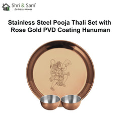 Stainless Steel Pooja Thali Set with Rose Gold PVD Coating Hanuman