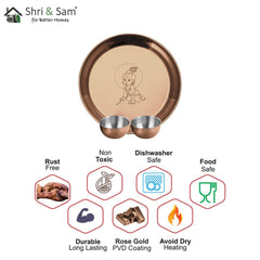 Stainless Steel Pooja Thali Set with Rose Gold PVD Coating Kanha