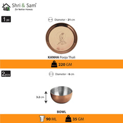Stainless Steel Pooja Thali Set with Rose Gold PVD Coating Kanha