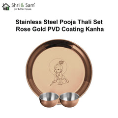 Stainless Steel Pooja Thali Set with Rose Gold PVD Coating Kanha