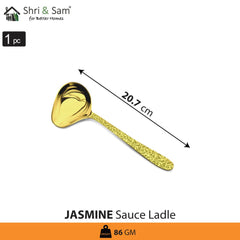 Stainless Steel Sauce Ladle with Gold PVD Coating and Laser Jasmine