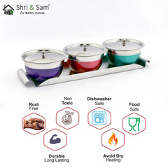 Stainless Steel Serving Bowl Set with SS Lid and Tray Miska