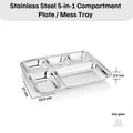 Vinod Stainless Steel Square Edges Mess Tray with 5 Compartment / Steel Thali / Lunch & Dinner Plate/ Bhojan Thali – 2Pcs