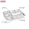 Vinod Stainless Steel Square Edges Mess Tray with 5 Compartment / Steel Thali / Lunch & Dinner Plate/ Bhojan Thali – 2Pcs