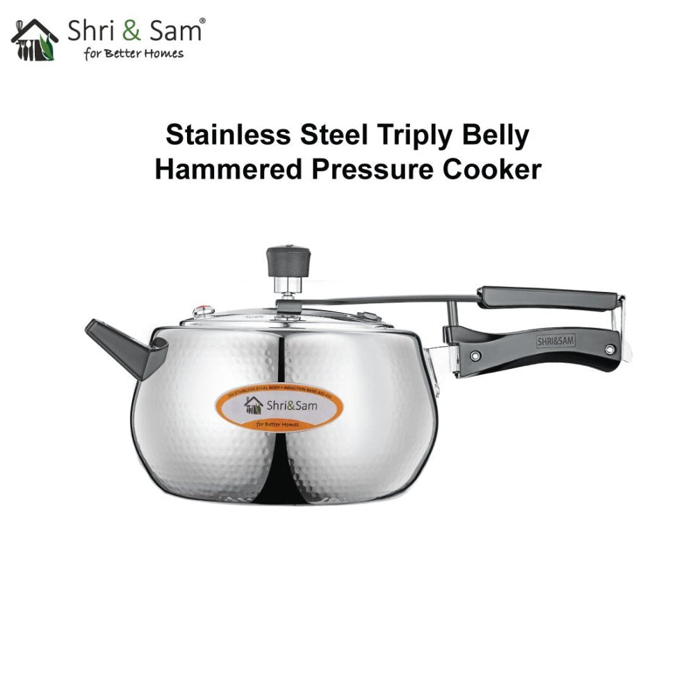 Stainless Steel Triply Bharat Belly Hammered Pressure Cooker
